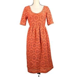 Zara Coral Peach Floral Eyelet Lace Midi Dress